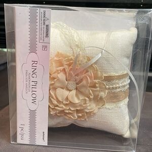AMSCAN Wedding Ring Bearer Pillow Rustic Floral Beaded Off White & Beige